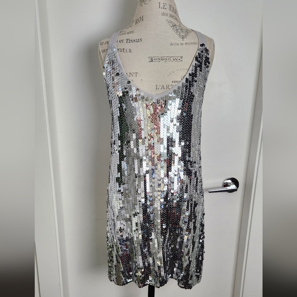 Vintage Dresses & Skirts - Vintage Silver Sequin Party Dress